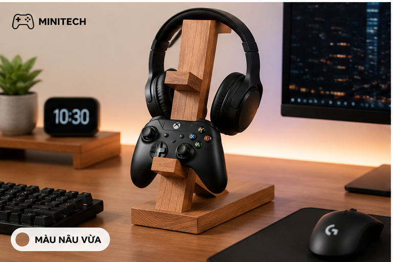 Giá Đỡ Tai Nghe Và Tay Cầm Gỗ Cho Góc Setup