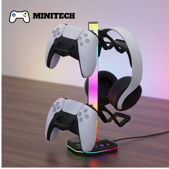Giá Đỡ Tay Cầm Chơi Game & Tai Nghe RGB 2 Tầng Có USB